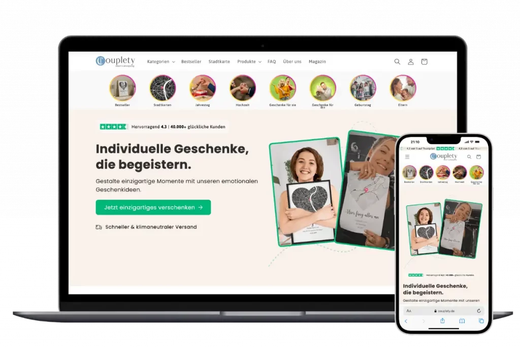 Mockup von einem Laptop und Smartphone wo ein Online Shop von Shopify gezeigt wird