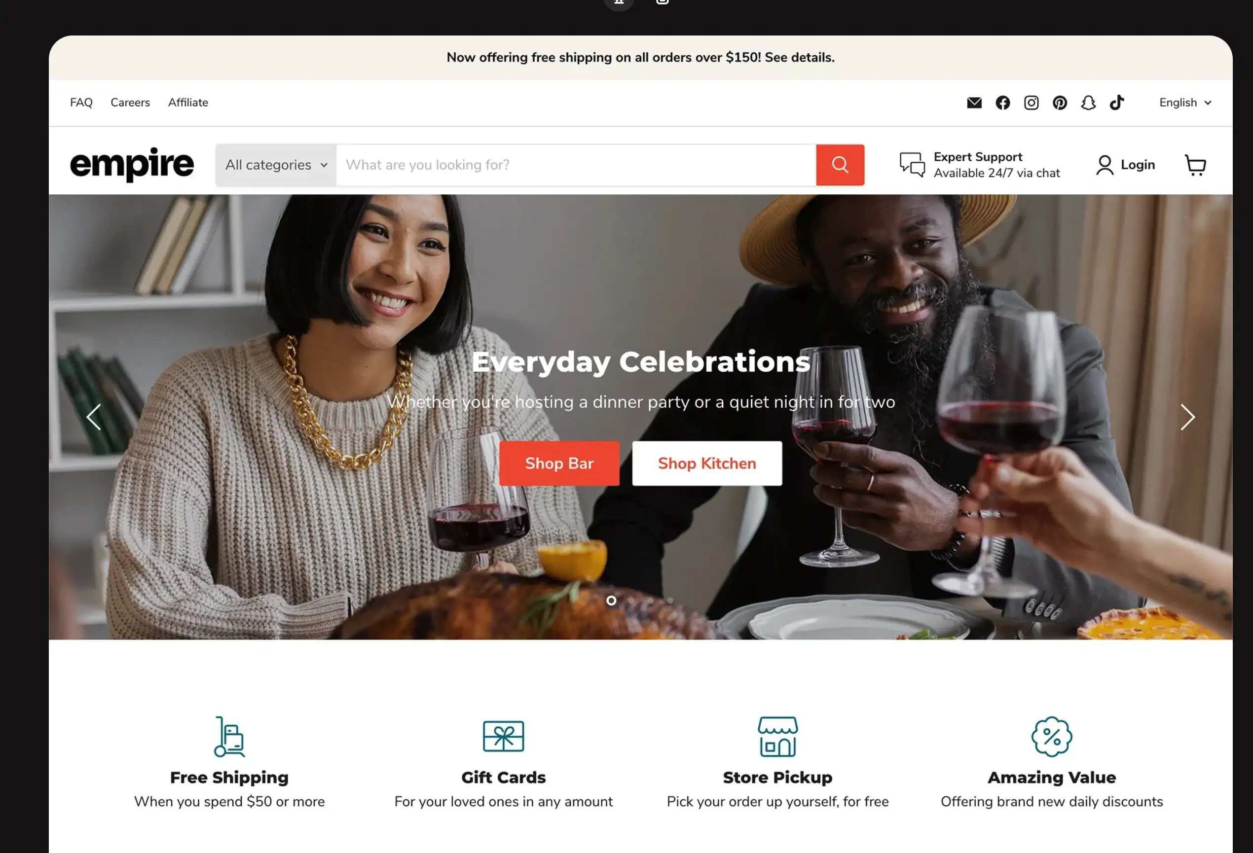 Bild zeigt das Shopify Theme von empire
