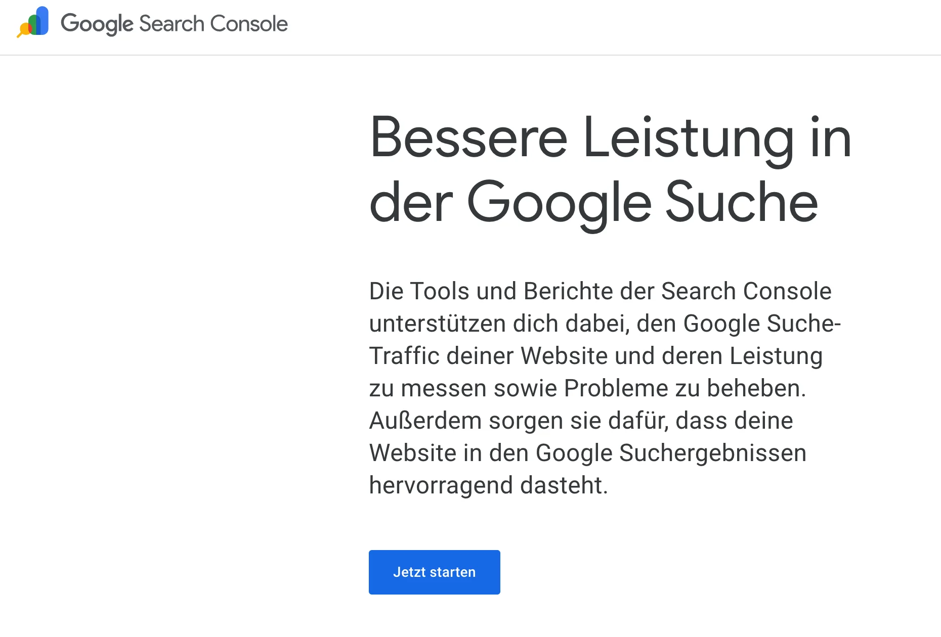 Dieses Bild zeigt die Anmeldung bei der google search console