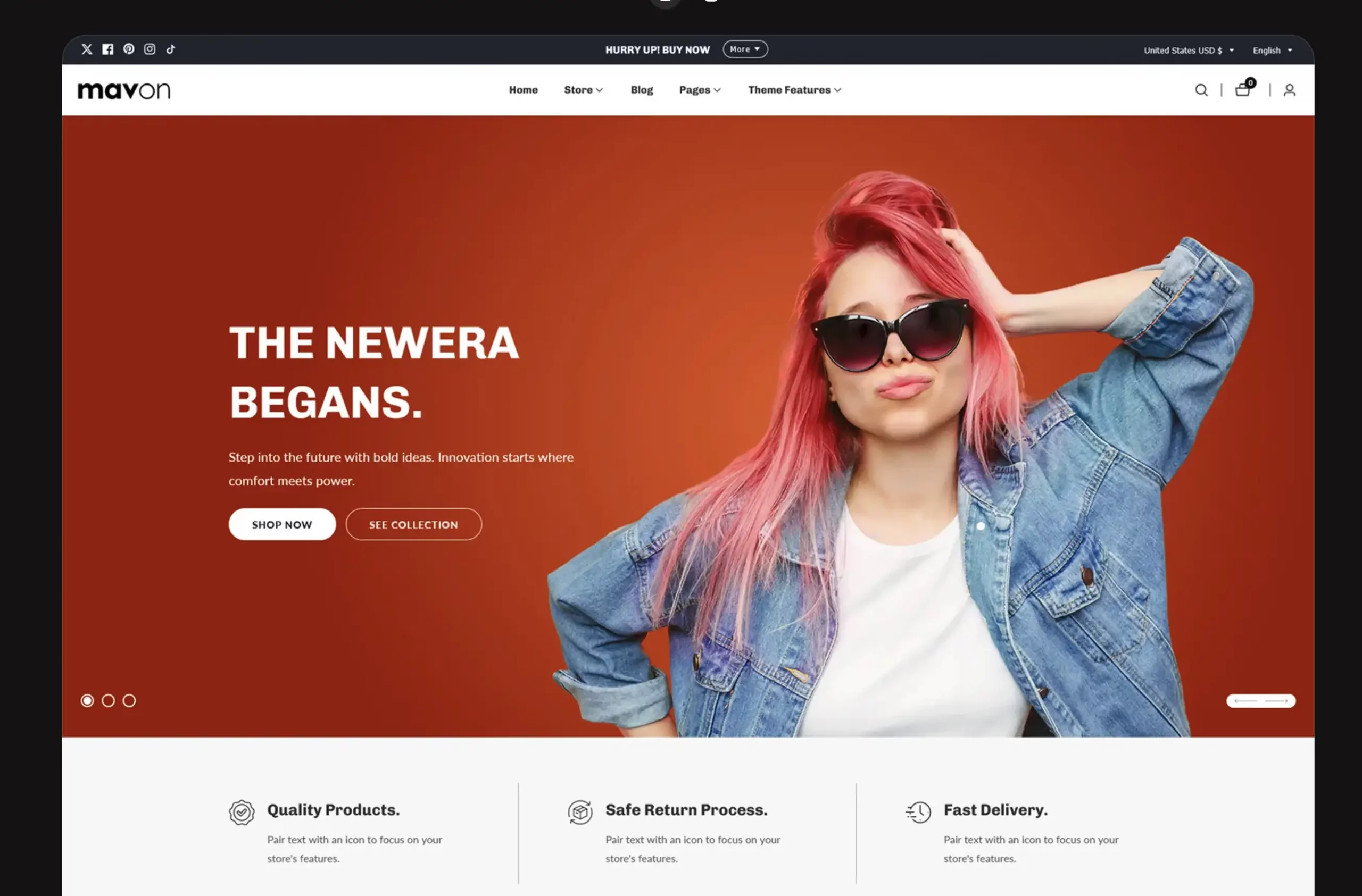 Bild zeigt das Shopify Theme von Mavon