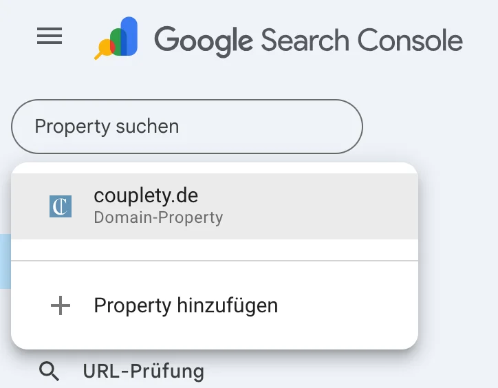 Dieses Bild zeigt wie man bei der Google Search Console eine Property einrichten kann