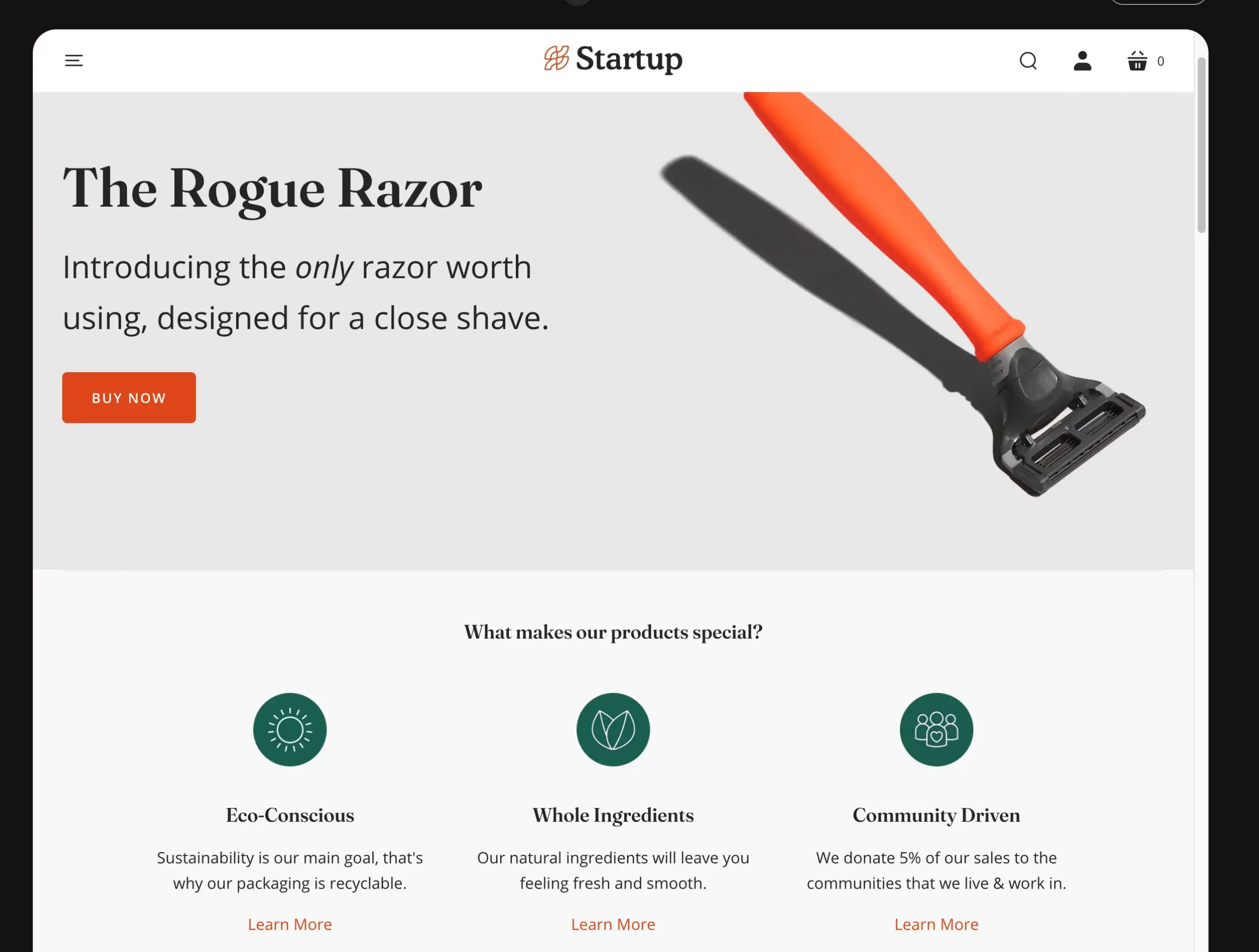 Bild zeigt das Shopify Theme von startup