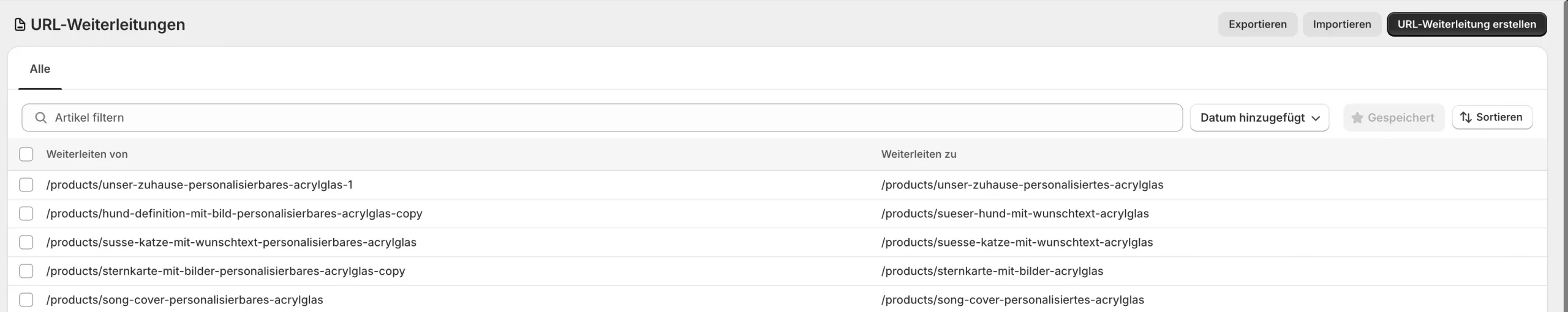 Dieses Bild zeigt die Funktion von URL Weiterleitungen in Shopify