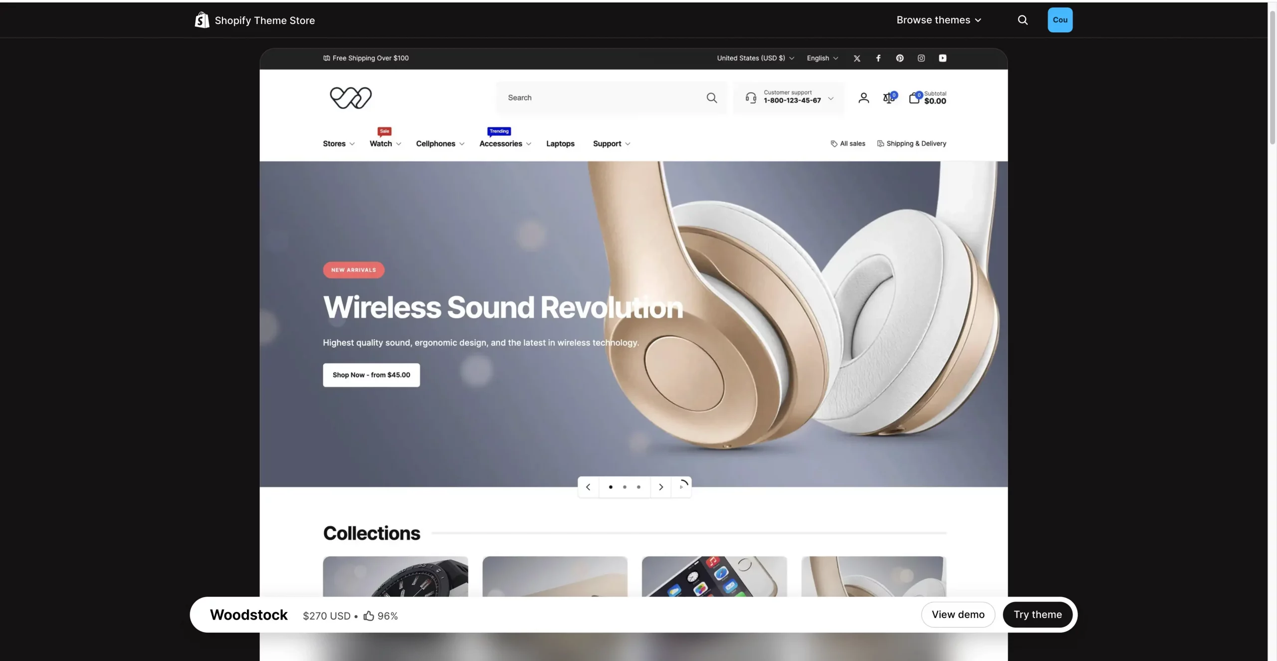 Bild zeigt das Shopify Theme von Woodstock