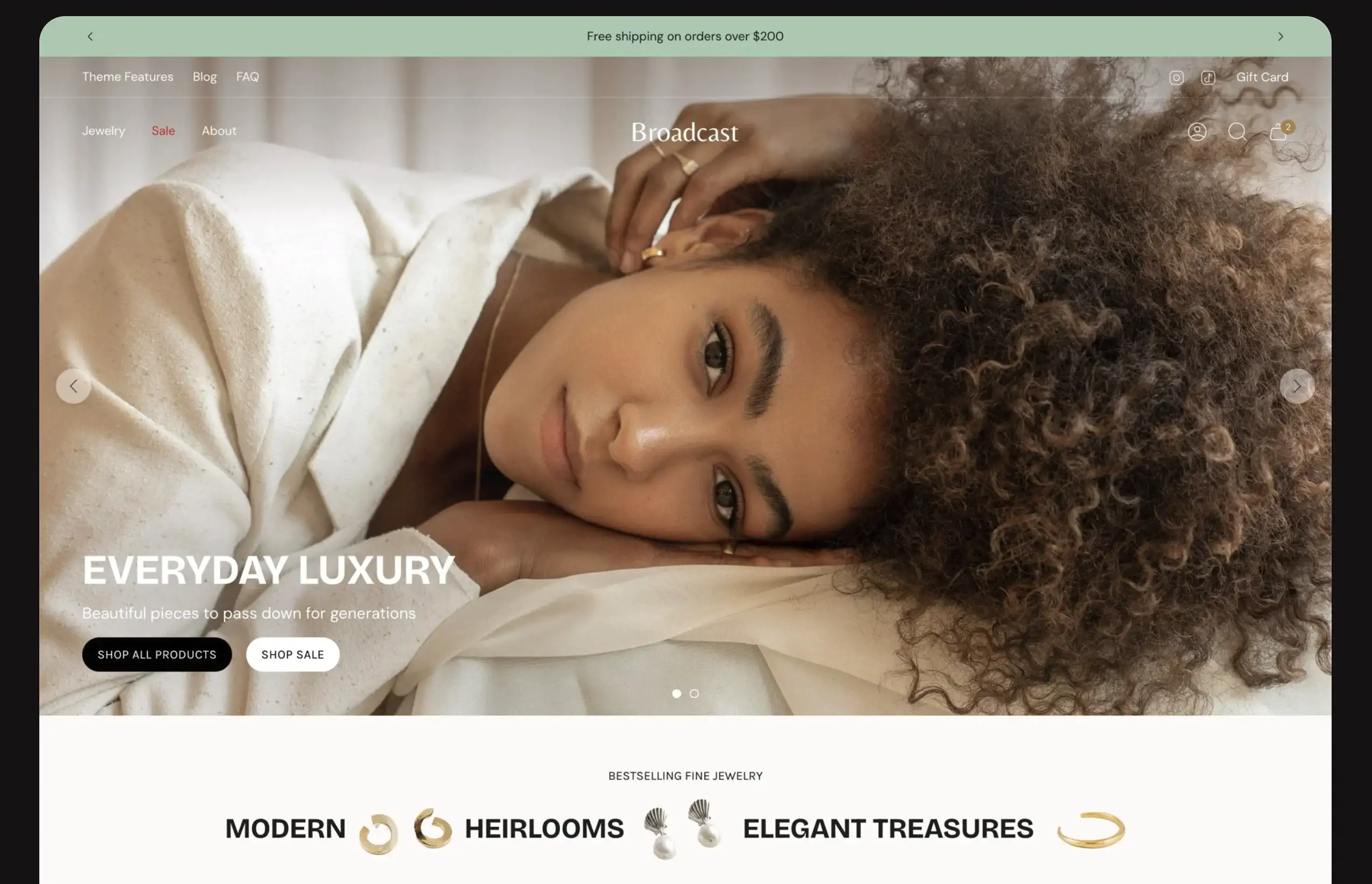 Bild zeigt das Shopify Theme von broadcast