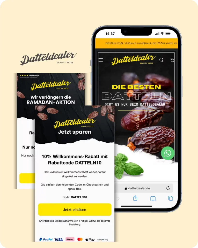 E-Mail Marketing Nachrichten von Datteldealer mit Shopify E-Mail