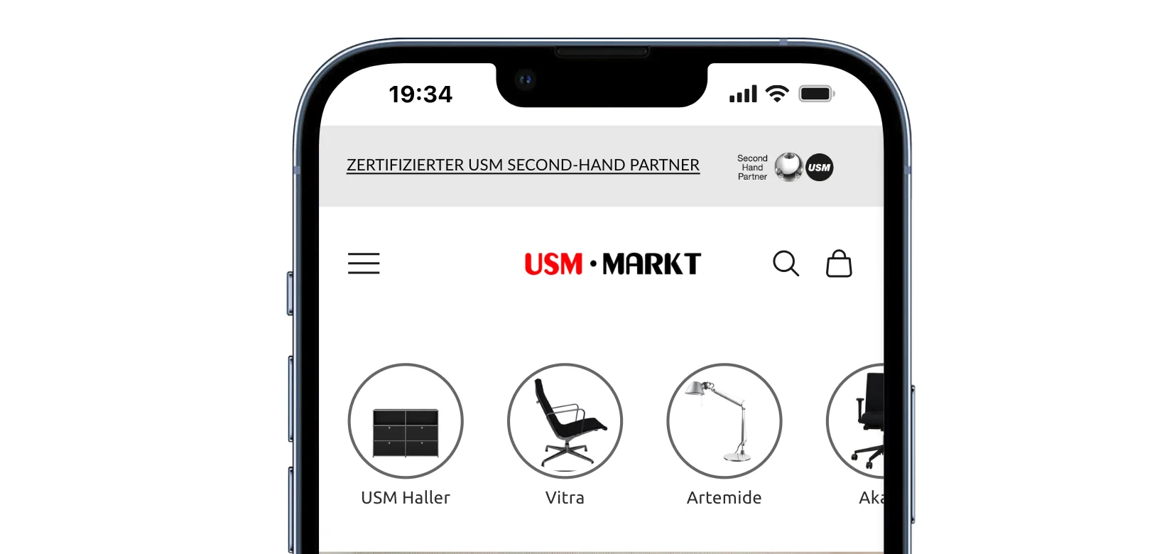 Dieses Bild zeigt die Navigation von USM Markt in einem Shopify Onlineshop