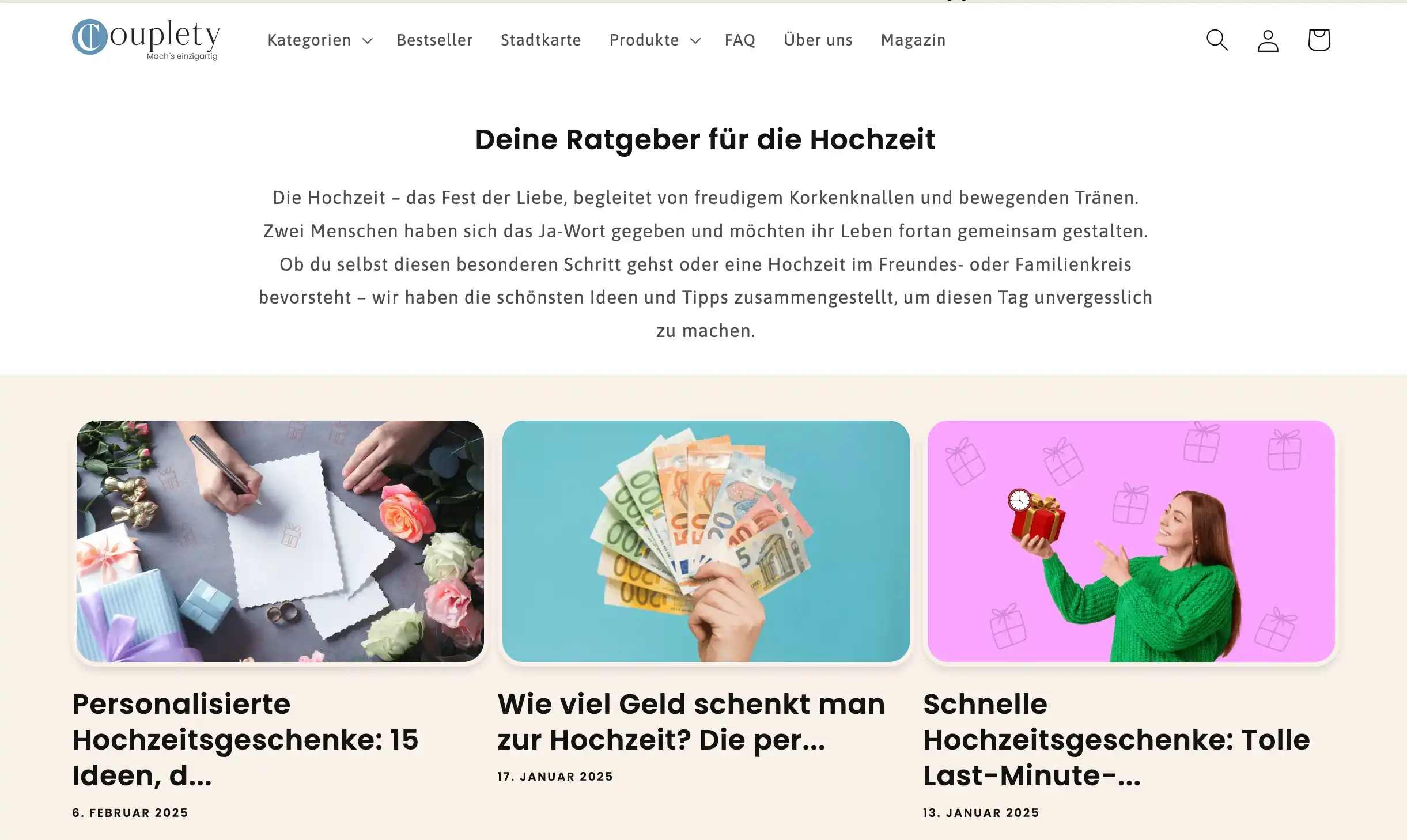 Das Bild zeigt ein Beispiel von einem Shopify Blog von Couplety